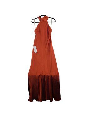NEW Azazie Velli Halter Maxi Dress In Paprika Satin Sz A4